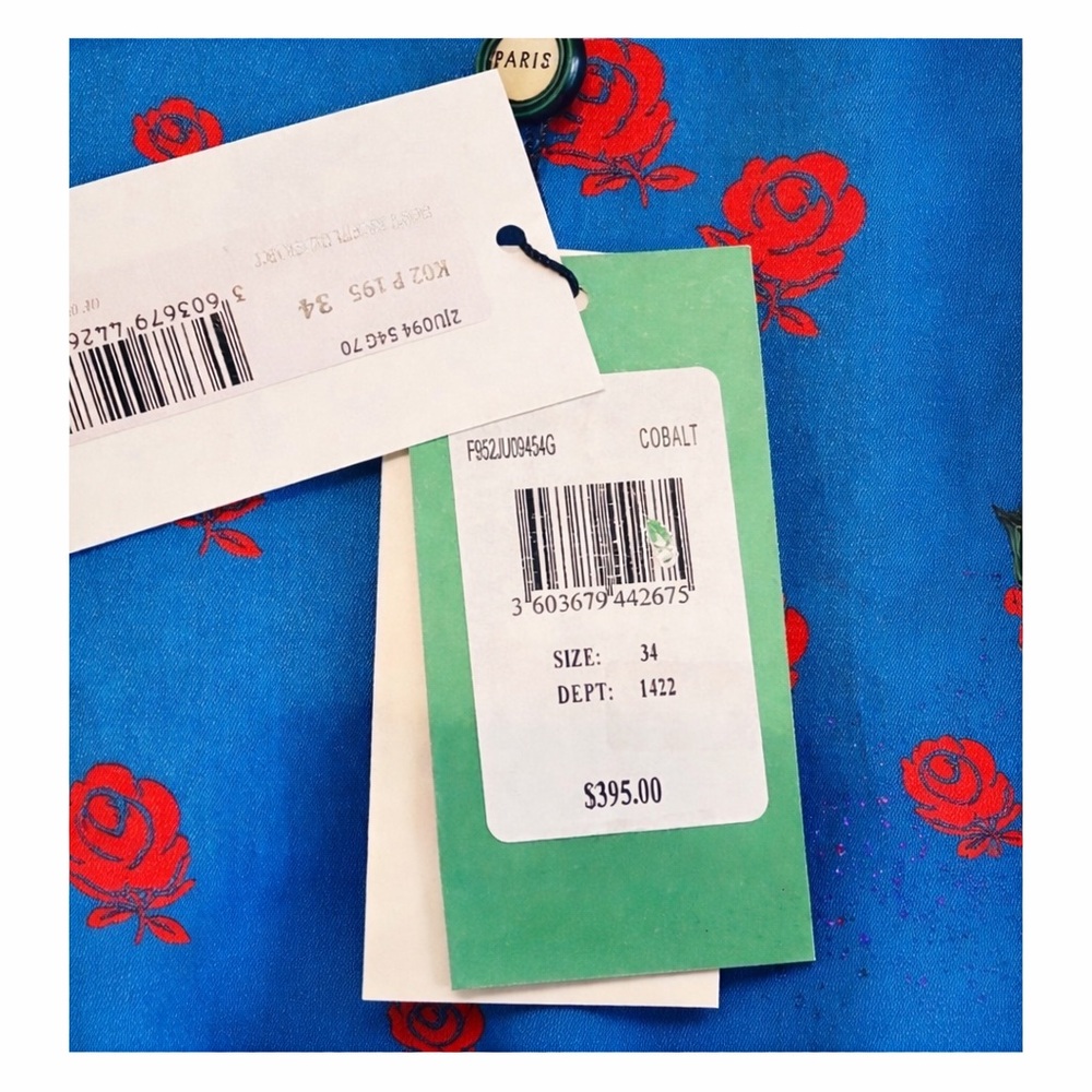 KENZO Cobalt Blue Soft Rose Print Ruffle Skirt! - Picture 5 of 7